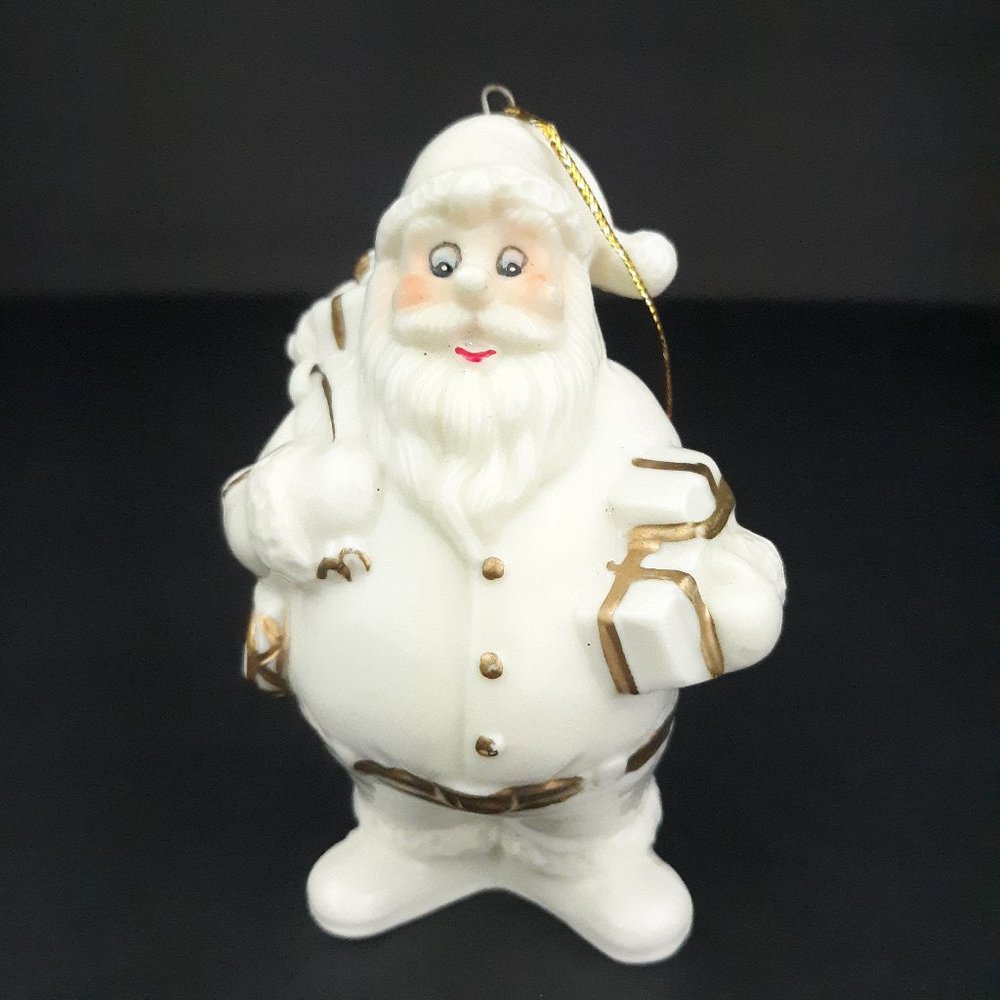 Cream And Gold Ceramic Santa Christmas Ornament